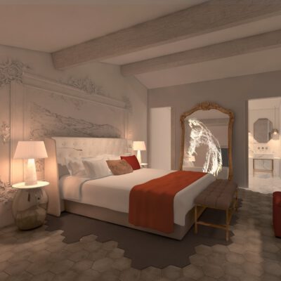 Chambre d’hôtel élégante, décoration moderne et chaleureuse, idéale pour améliorer rentabilité hôtel avec confort et design, luminaires raffinés, ambiance accueillante pour séjour agréable.