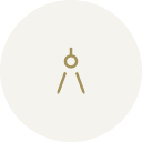 Une icône de compas à dessin est centrée sur un cercle de couleur beige unie, avec un style minimaliste et épuré.